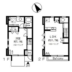 東急目黒線 武蔵小山駅 徒歩9分の賃貸テラスハウス 2階1LDKの間取り