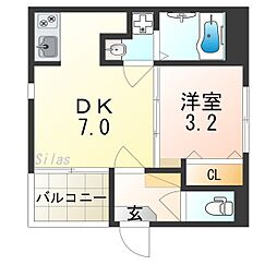 JR阪和線 杉本町駅 徒歩4分の賃貸アパート 3階1DKの間取り