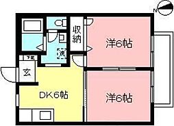 中野島ハウス2 2DKの間取図画像