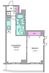 レジディア幡ヶ谷 7階1LDKの間取り