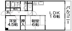 香里プラザ2 2LDKの間取図画像