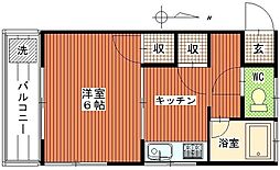 林川コーポラス 2階1Kの間取り