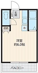 イーストハイム 2階ワンルームの間取り
