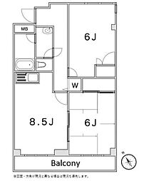メゾンリヴィエール 2DKの間取図画像