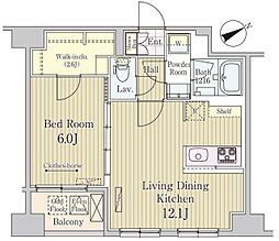 京橋レジデンス 3階1LDKの間取り