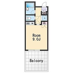 シャルマンフジ中之島弐番館 1階ワンルームの間取り