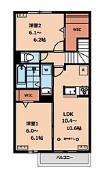上連雀5丁目賃貸住宅 2階2LDKの間取り