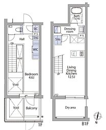 イプセ代木上原Residence 1階1LDKの間取り