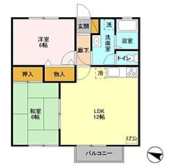 セジュールクレスト 1階2LDKの間取り