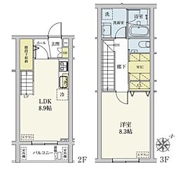 カスタリア旗の台 2階1LDKの間取り