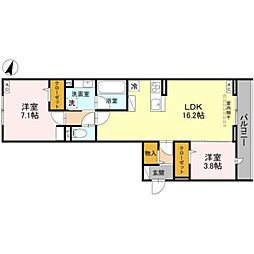 川口市戸塚東2丁目アパート 2LDKの間取図画像