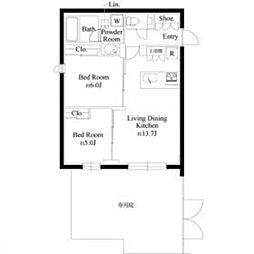 ラヴィエール千駄ヶ谷プレミアムレジデンス 1階2LDKの間取り