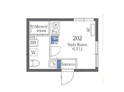 京急本線 平和島駅 徒歩4分の賃貸マンション 2階ワンルームの間取り