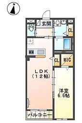 レヴメゾン神山六番館 1LDKの間取図画像