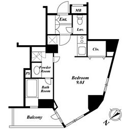 セントラルクリブ六本木I 9階ワンルームの間取り