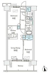 スカイグランデ津田沼 4階2LDKの間取り