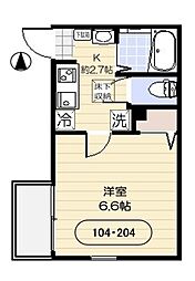 アイルグラン 1階1Kの間取り