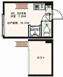 リセベリ 2階ワンルームの間取り