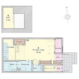 あんしん+海岸通 ワンルームの間取図画像
