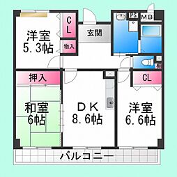 コージーオオトリ 3DKの間取図画像