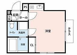 アザレ岡上 2階ワンルームの間取り