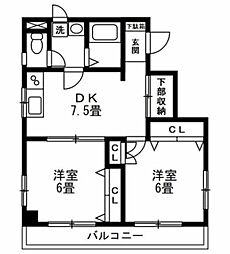 ハイネス富士見ヶ丘 3階2DKの間取り