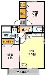 セゾン 2階2LDKの間取り