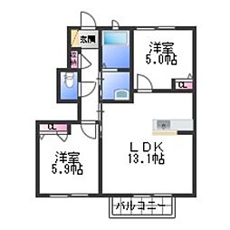 フローラル・アイII 1階2LDKの間取り