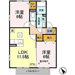 サニーコート 1階2LDKの間取り