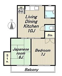 コーポモリタII 2階2LDKの間取り