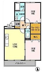 八千代台南ガーデンパレスA 3階2LDKの間取り