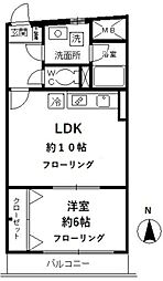 ローズガーデン 2階1LDKの間取り