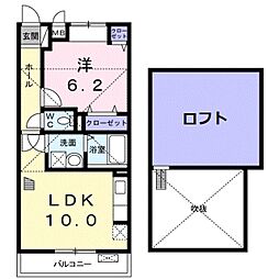 浄雲壱番館 2階1LDKの間取り