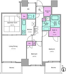 レジディアタワー目黒不動前 24階3LDKの間取り