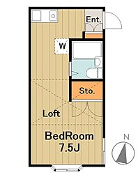 京王相模原線 南大沢駅 徒歩15分の賃貸アパート 2階ワンルームの間取り