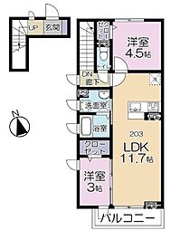 オービル弐番館 2階2LDKの間取り