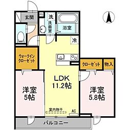 ゼファーコート2 2LDKの間取図画像