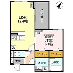 オークヒル上町 1LDKの間取図画像