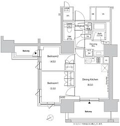 ザ・パークハビオ目白タワー 2DKの間取図画像