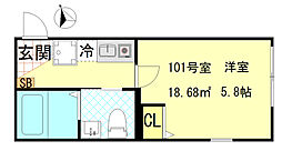 Nest Hirai 1階1Kの間取り