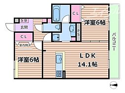 パークサイドファーム 2LDKの間取図画像