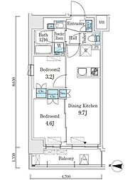 クインテット錦糸公園 2DKの間取図画像