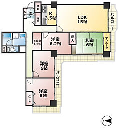 ポートピアプラザD棟 23階4SLDKの間取り