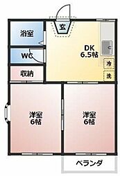 フレグランス駿河台 2階2DKの間取り