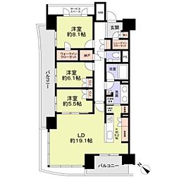 ＨＡＲＵＭＩＦＬＡＧ　ＳＵＮ　ＶＩＬＬＡＧＥ　Ａ棟 5階3LDKの間取り