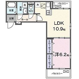ピヴォワンヌ 1LDKの間取図画像