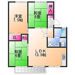 エスポワール泉南B棟 2階3LDKの間取り