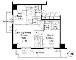パークアクシス元浅草ステージ 13階2LDKの間取り