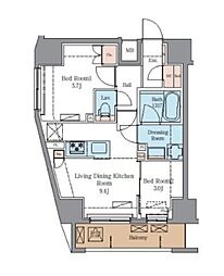 ラグゼナ北千住II 3階2LDKの間取り