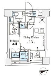 レジデンス文京春日 2階1DKの間取り